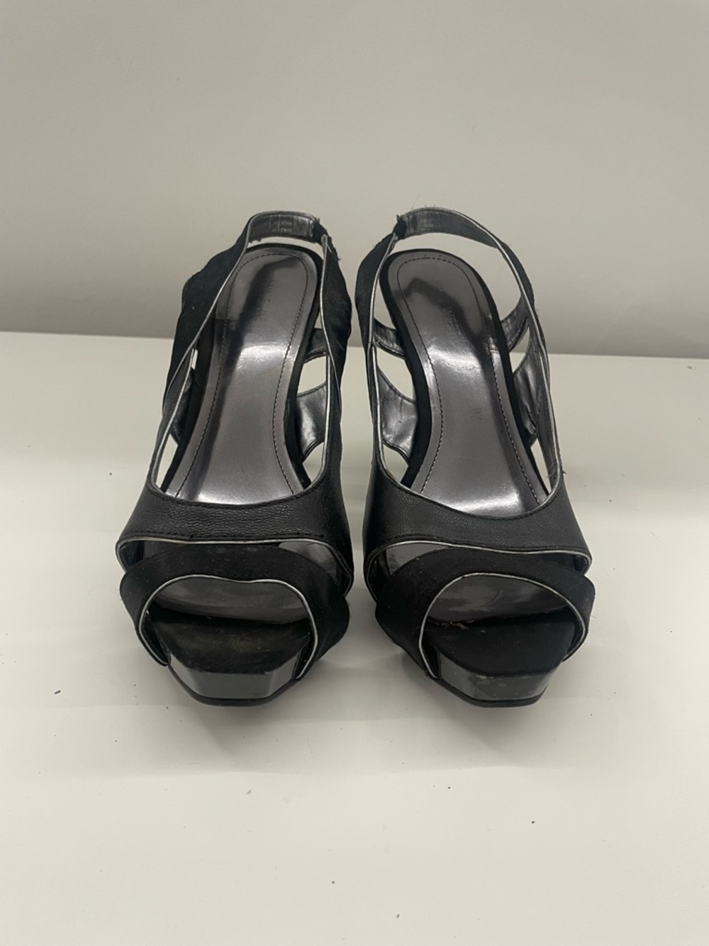 Steve Madden Black Peep-Toe Slingback Platform Heels
